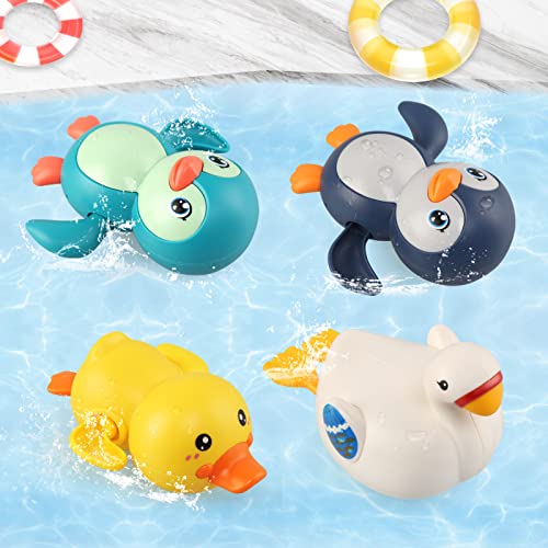 LinStyle Juguetes Baño Bebe, Juguetes Bañera, 4 Piezas Juguetes de Natación del Flotante, Relojería Pato Cisne Pinguinos Juguetes Piscina Regalos para Bebé Niños