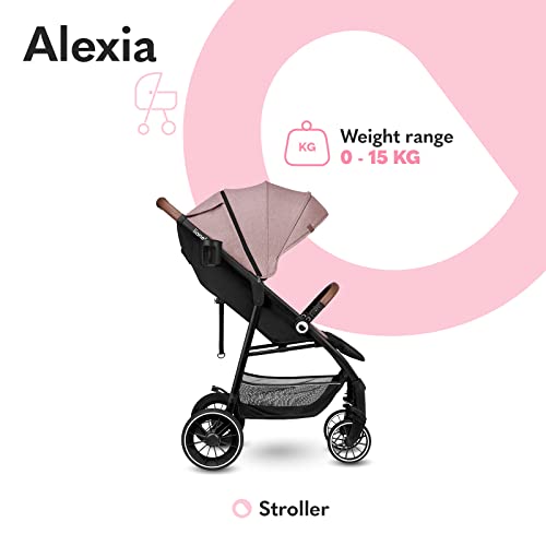 LIONELO Alexia silla de paseo hasta 15 kg posición tumbada capota XXL con material protector solar ruedas PU bolsa mosquitero portavasos cubierta para las piernas (Rosa)