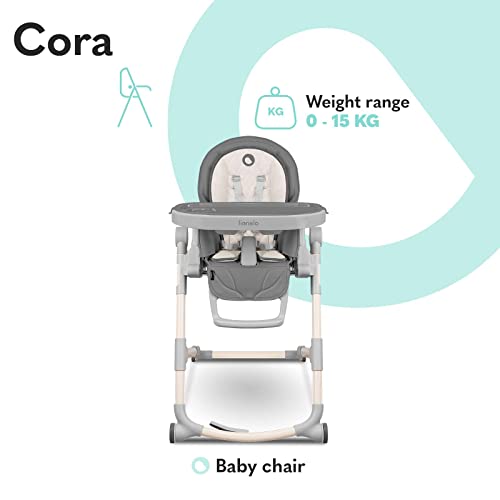 LIONELO Cora Silla alta Niño hasta 15 kg 6-36M Regulación de respaldo de 3 niveles Regulación de altura de 3 niveles Regulación de bandeja de 2 niveles Gris