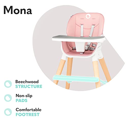 LIONELO Mona Silla 4 en 1 Niño hasta 25 kg Niño hasta 5 años Capacidad máxima hasta 75 kg Design moderno, escandinavo Silla para comer Silla baja Taburete Silla de viaje Rosa