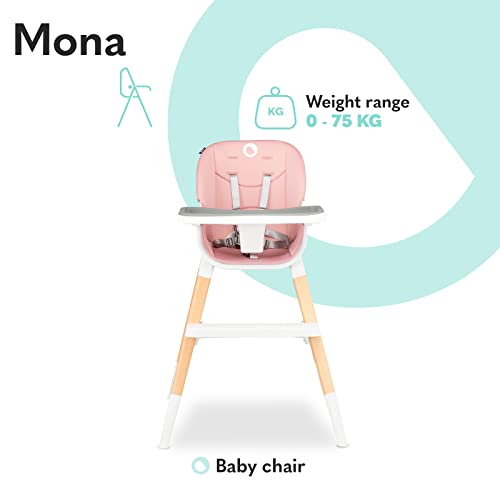 LIONELO Mona Silla 4 en 1 Niño hasta 25 kg Niño hasta 5 años Capacidad máxima hasta 75 kg Design moderno, escandinavo Silla para comer Silla baja Taburete Silla de viaje Rosa