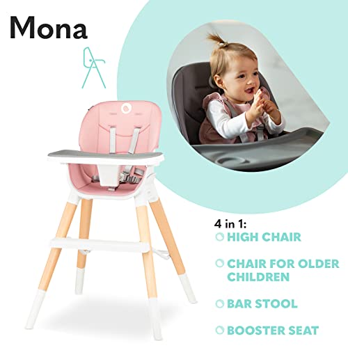 LIONELO Mona Silla 4 en 1 Niño hasta 25 kg Niño hasta 5 años Capacidad máxima hasta 75 kg Design moderno, escandinavo Silla para comer Silla baja Taburete Silla de viaje Rosa