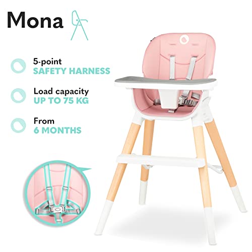 LIONELO Mona Silla 4 en 1 Niño hasta 25 kg Niño hasta 5 años Capacidad máxima hasta 75 kg Design moderno, escandinavo Silla para comer Silla baja Taburete Silla de viaje Rosa