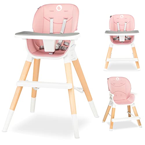 LIONELO Mona Silla 4 en 1 Niño hasta 25 kg Niño hasta 5 años Capacidad máxima hasta 75 kg Design moderno, escandinavo Silla para comer Silla baja Taburete Silla de viaje Rosa