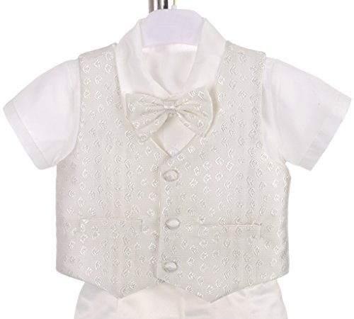 Lito Angels - Ropa Traje de Bautizo Bautismo para Bebe Niño con Gorro Capó Talla 12-18 Meses, Manga Corta, Marfil Ivory