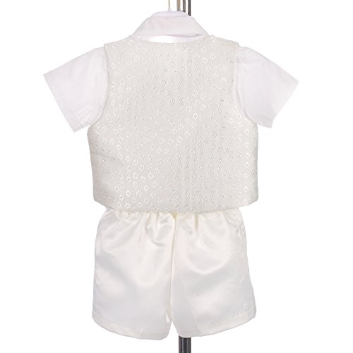 Lito Angels - Ropa Traje de Bautizo Bautismo para Bebe Niño con Gorro Capó Talla 12-18 Meses, Manga Corta, Marfil Ivory