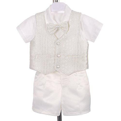 Lito Angels - Ropa Traje de Bautizo Bautismo para Bebe Niño con Gorro Capó Talla 12-18 Meses, Manga Corta, Marfil Ivory