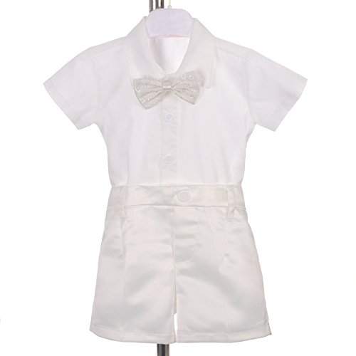 Lito Angels - Ropa Traje de Bautizo Bautismo para Bebe Niño con Gorro Capó Talla 12-18 Meses, Manga Corta, Marfil Ivory