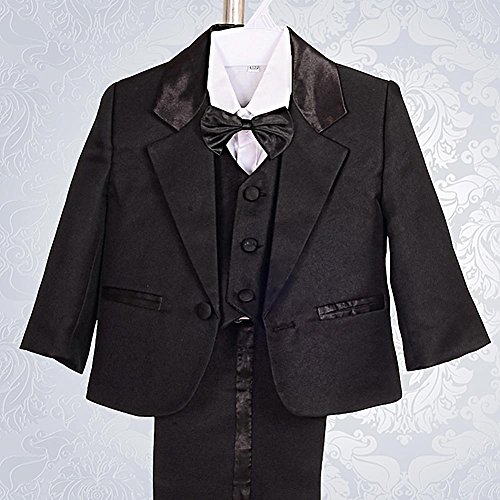 Lito Angels - Trajes para Bebe niño de Vestir Elegante Negro, Conjunto de 5 Piezas de Traje Formal para Boda, Fiesta, Ceremonia y ocasión Especial, Tamaño 12 a 18 Meses