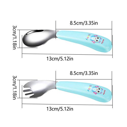 Liwein 4 Piezas Utensilios para Bebé Cubertería Infantil Acero Inoxidable Tenedor para Bebé Cubiertos para Niños Autoalimentación Cucharas de Entrenamiento Tenedores