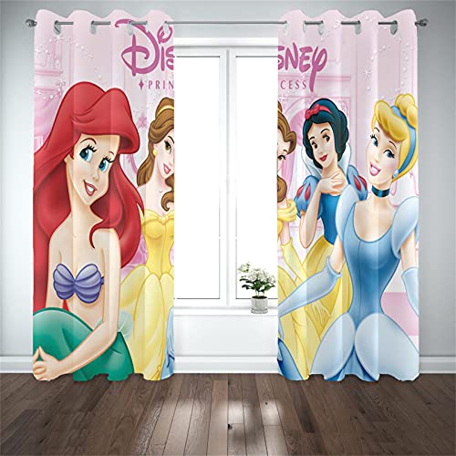 LKFFHAVD Cortinas opacas de princesas Disney con impresión 3D con ojales, diseño de Cenicienta Rapunzel, juego de 2 cortinas para dormitorio infantil (100 x 140 x 15 cm (ancho x alto)