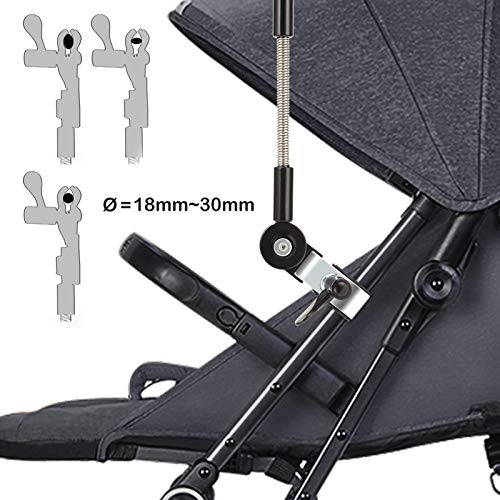 Luchild Sombrilla Universal Carrito de Bebé para Protección UV50, Agujero de Sujeción Doble, con Soporte para Tubos Redondos y Ovalados para Sombrilla Cochecito y Silla de Paseo Bebé - Negro