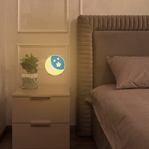 Luz Nocturna Infantil Enchufe 2 Piezas, LED Lámpara de Pared con Sensor Luz Regulable Automático, Luz Bebé Quitamiedos Luna Estrella para Guardería, Dormitorio, Habitación Niña Recien Nacido