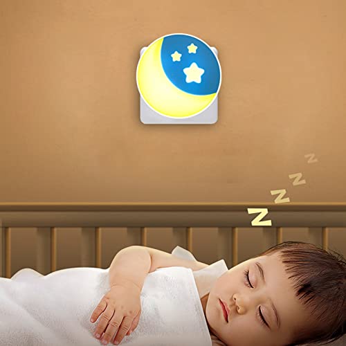 Luz Nocturna Infantil Enchufe 2 Piezas, LED Lámpara de Pared con Sensor Luz Regulable Automático, Luz Bebé Quitamiedos Luna Estrella para Guardería, Dormitorio, Habitación Niña Recien Nacido