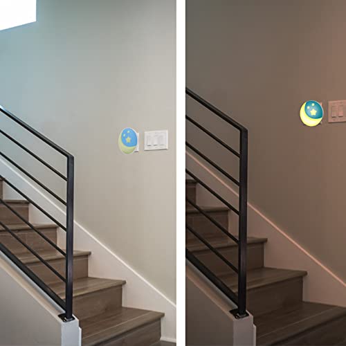 Luz Nocturna Infantil Enchufe 2 Piezas, LED Lámpara de Pared con Sensor Luz Regulable Automático, Luz Bebé Quitamiedos Luna Estrella para Guardería, Dormitorio, Habitación Niña Recien Nacido