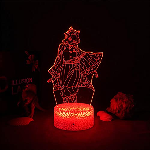 Luz nocturna LED 3D Koch Shinobu Kimetsu No Yaiba Anime lámpara para niños dormitorio Decoración LED Night Light para niños Demon Slayer Birthday Gift Toys lámpara de mesa 7 colores tocando Luoxia