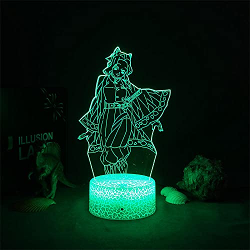 Luz nocturna LED 3D Koch Shinobu Kimetsu No Yaiba Anime lámpara para niños dormitorio Decoración LED Night Light para niños Demon Slayer Birthday Gift Toys lámpara de mesa 7 colores tocando Luoxia