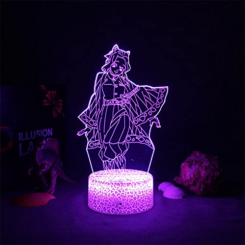 Luz nocturna LED 3D Koch Shinobu Kimetsu No Yaiba Anime lámpara para niños dormitorio Decoración LED Night Light para niños Demon Slayer Birthday Gift Toys lámpara de mesa 7 colores tocando Luoxia