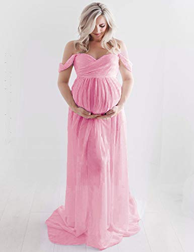 Maeau - Vestido de maternidad para fotografía de mujer para sesión fotográfica, elegantes vestidos de mujer para bodas, Rosa 2, Small