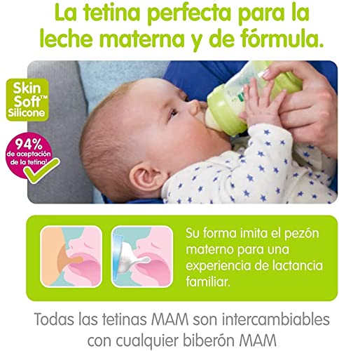 MAM Biberón Anti-Colic A152 - Colección Colours of Nature, Superficie Mate, Biberón Anticólicos Patentado, Tetina 3 de Silicona SkinsoftTM Ultrasuave, para Bebés a Partir de 4 Meses, 320 Ml, Azul