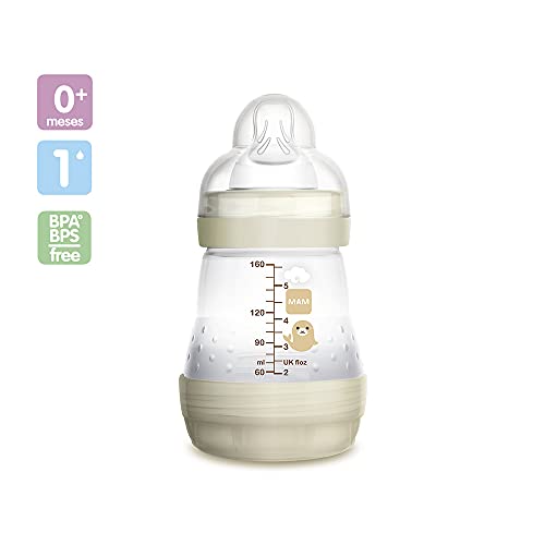 MAM Biberón Easy Start Anti-Colic A119, Biberón Anticólicos Patentado con Tetina 1 de Silicona SkinsoftTM Ultrasuave, para Bebés a Partir de 0 Meses, 160 Ml, Neutro, Autoesterilizable en 3 minutos