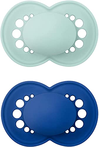 MAM Juego de 2 chupetes de látex original Night en un juego de 2 chupetes luminosos para bebés, con caja para chupete, 6-16 meses, tigre/luna-Instrucciones en lengua extranjera