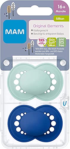 MAM Supreme - Juego de 2 chupetes para bebé para el desarrollo saludable de los dientes y la mandíbula, incluye caja de chupete, +16 meses, arcoíris-Instrucciones en lengua extranjera