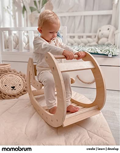 Mamabrum Balancín de madera para niños a partir de 1 año, juguete educativo para niños y niñas, de madera, aprendizaje jugando, desarrollo motricidad del niño, color madera natural