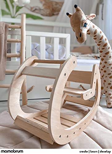 Mamabrum Balancín de madera para niños a partir de 1 año, juguete educativo para niños y niñas, de madera, aprendizaje jugando, desarrollo motricidad del niño, color madera natural