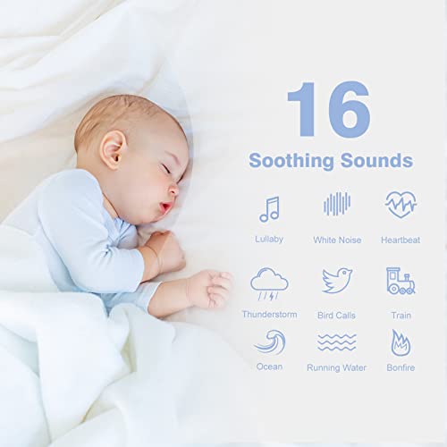 Máquina de Ruido Blanco para Dormir Bebé: Easy@Home Aparato de 16 Sonidos Relajantes con Luz Nocturna Ajustable & Temporizador丨Recargable por USB丨para bebé niño o adulto丨Blanco