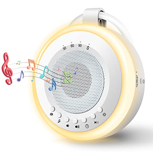 Máquina de Ruido Blanco para Dormir Bebé: Easy@Home Aparato de 16 Sonidos Relajantes con Luz Nocturna Ajustable & Temporizador丨Recargable por USB丨para bebé niño o adulto丨Blanco