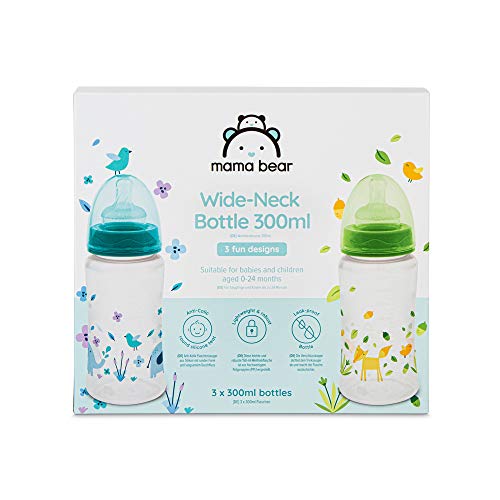 Marca Amazon - Mama Bear Biberón de cuello ancho 300 ml, 3 piezas