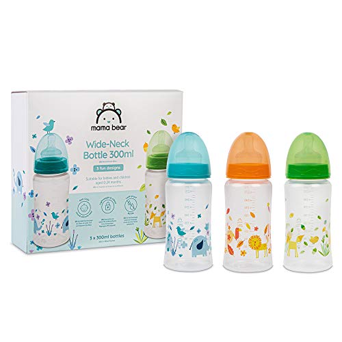 Marca Amazon - Mama Bear Biberón de cuello ancho 300 ml, 3 piezas