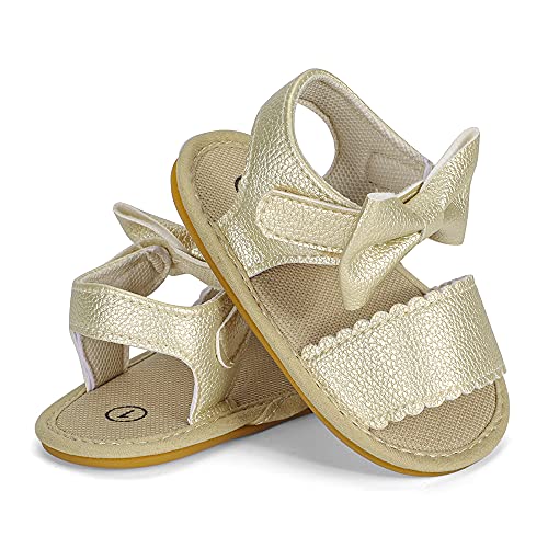 MASOCIO Sandalias bebe Niña Zapatos Bebé Verano con Suela Goma Talla 19 Antideslizante 6-12 Meses Dorado