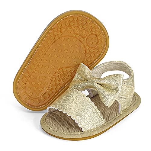 MASOCIO Sandalias bebe Niña Zapatos Bebé Verano con Suela Goma Talla 19 Antideslizante 6-12 Meses Dorado