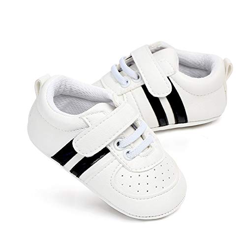 MASOCIO Zapatos Unisex Bebe Niño Niña Recién Nacido Primeros Pasos Zapatillas Deportivas Bebé Suela Blanda Antideslizante Blanco Negro 12-18 Meses