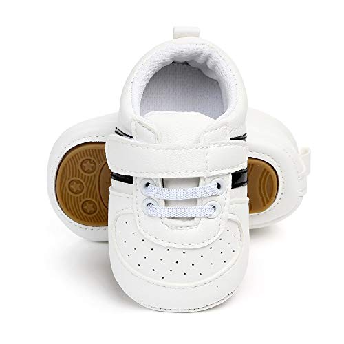 MASOCIO Zapatos Unisex Bebe Niño Niña Recién Nacido Primeros Pasos Zapatillas Deportivas Bebé Suela Blanda Antideslizante Blanco Negro 12-18 Meses