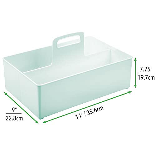 mDesign Cesta organizadora Extragrande para Cuarto de bebé – Práctica Caja con asa y 2 Compartimentos, sin Tapa – Organizador de Juguetes, pañales, Peluches y más en plástico sin BPA – Verde Menta