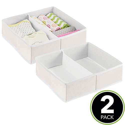 mDesign Juego de 2 Cajas para almacenar Ropa, Cosas de bebé, etc. – Organizador de cajones de Tela para Cuarto Infantil – Cesta organizadora para armarios con 2 Compartimentos – Color Crema/Blanco