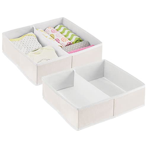 mDesign Juego de 2 Cajas para almacenar Ropa, Cosas de bebé, etc. – Organizador de cajones de Tela para Cuarto Infantil – Cesta organizadora para armarios con 2 Compartimentos – Color Crema/Blanco