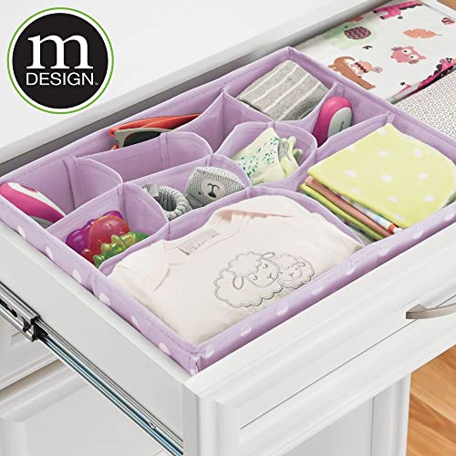 mDesign Juego de 2 organizadores de tela para armarios – Separadores de cajones con 2 apartados y diseño de puntos – Organizadores de cajones para ropa, cosméticos, pañales, etc. – lila y blanco