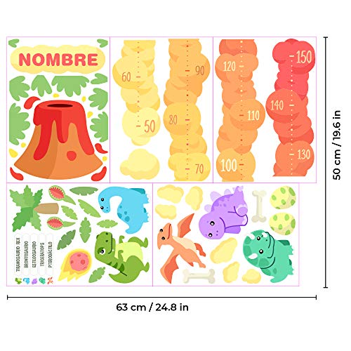 Medidor de altura PERSONALIZADO para pared | Vinilo decorativo habitación infantil (Dinosaurios XS)