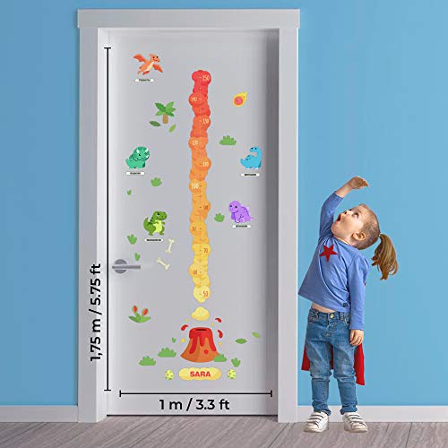 Medidor de altura PERSONALIZADO para pared | Vinilo decorativo habitación infantil (Dinosaurios XS)