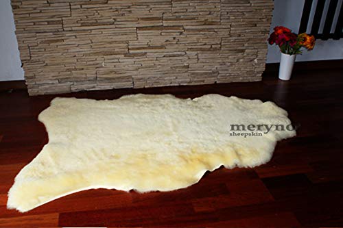 Meryno - Alfombra médica de piel de oveja natural suave de lana - Cuidado del bebé - Amarillo, xx grande