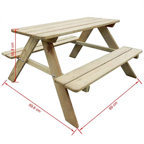 Mesa de Picnic para Niños, Set Infantil de Mesa y Bancos de Madera Resistente a Putrefacción Fácil Montaje, 89 x 89,6 x 50,8 cm