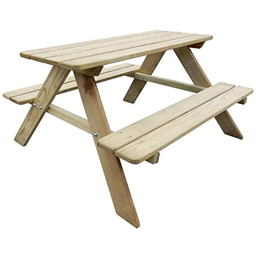 Mesa de Picnic para Niños, Set Infantil de Mesa y Bancos de Madera Resistente a Putrefacción Fácil Montaje, 89 x 89,6 x 50,8 cm