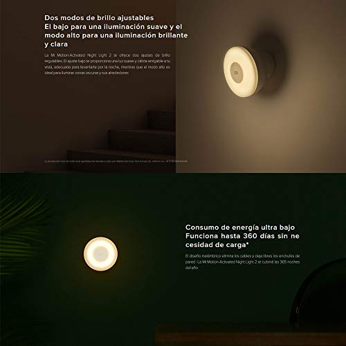 Mi Motion-Activated Night Light 2 Blanco Luz giratoria magnética de 360 °Rotación magnética de 360°, te hará compañía todas las noches