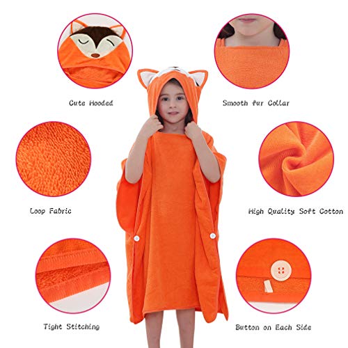 MICHLEY Toalla Bebe con Capucha, 70x70cm Algodón Capa de Baño Bebé for 2-6 Años,Zorro naranja