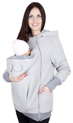 Mija Sudadera con Capucha Caliente de Lana Polar de Maternidad/Suéter para Dos/para portadores de bebé 4019A (L / 40, Gris Claro/Gris)