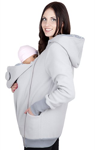 Mija Sudadera con Capucha Caliente de Lana Polar de Maternidad/Suéter para Dos/para portadores de bebé 4019A (L / 40, Gris Claro/Gris)